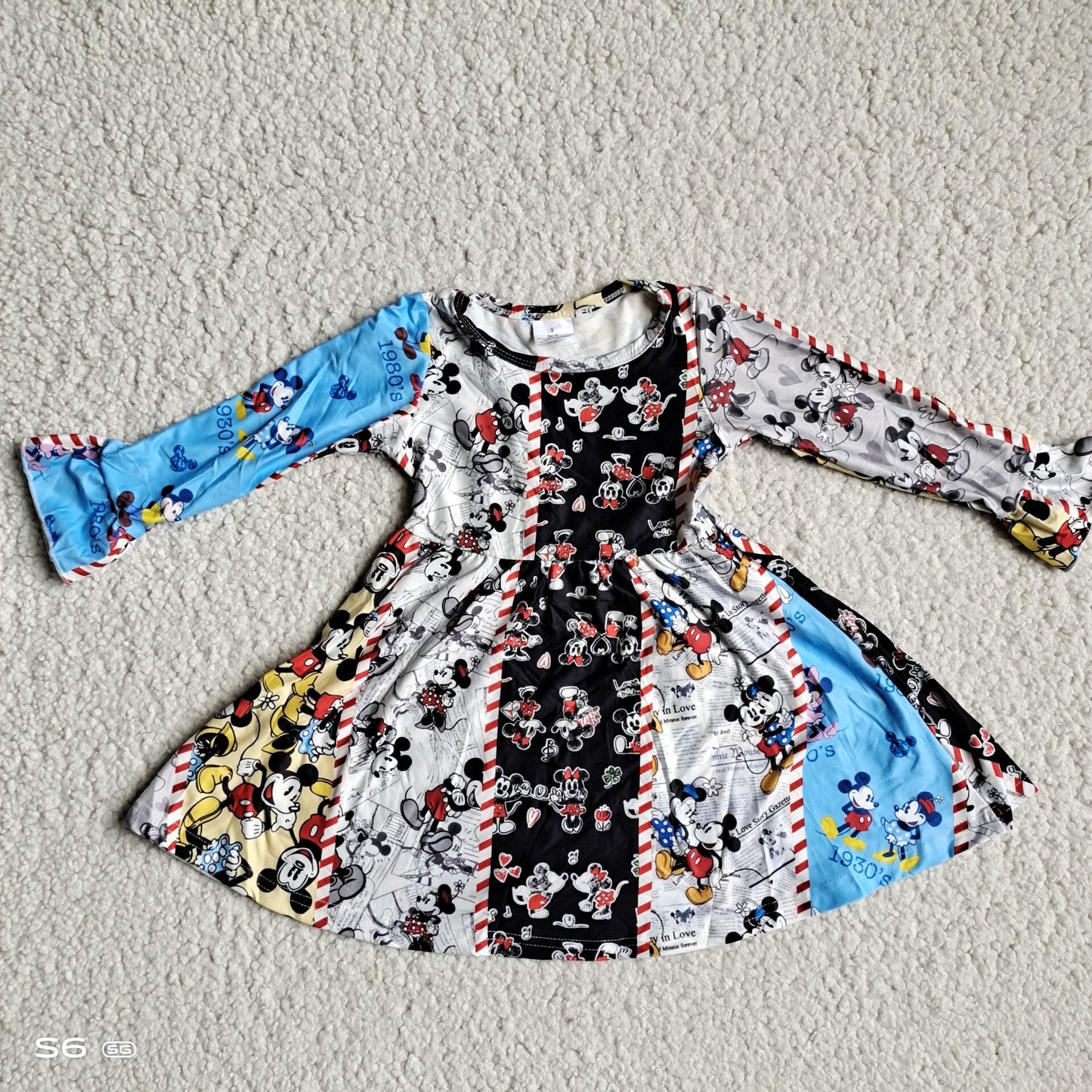 9.29 RTS NO MOQ(In stock)G2-24-8*;'. Baby Girls Winter Dress Mickey Mouse split long-sleeved dress