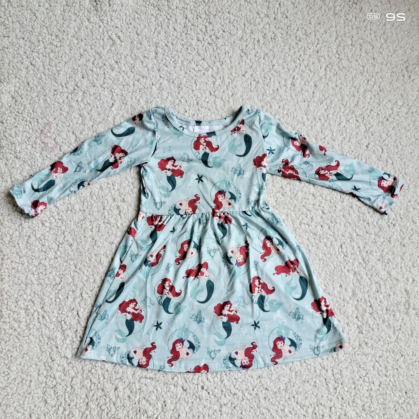 10.4 RTS NO MOQ(In stock)G3-12*. Baby Girls Winter Dress Mermaid Green Long Sleeve Dress