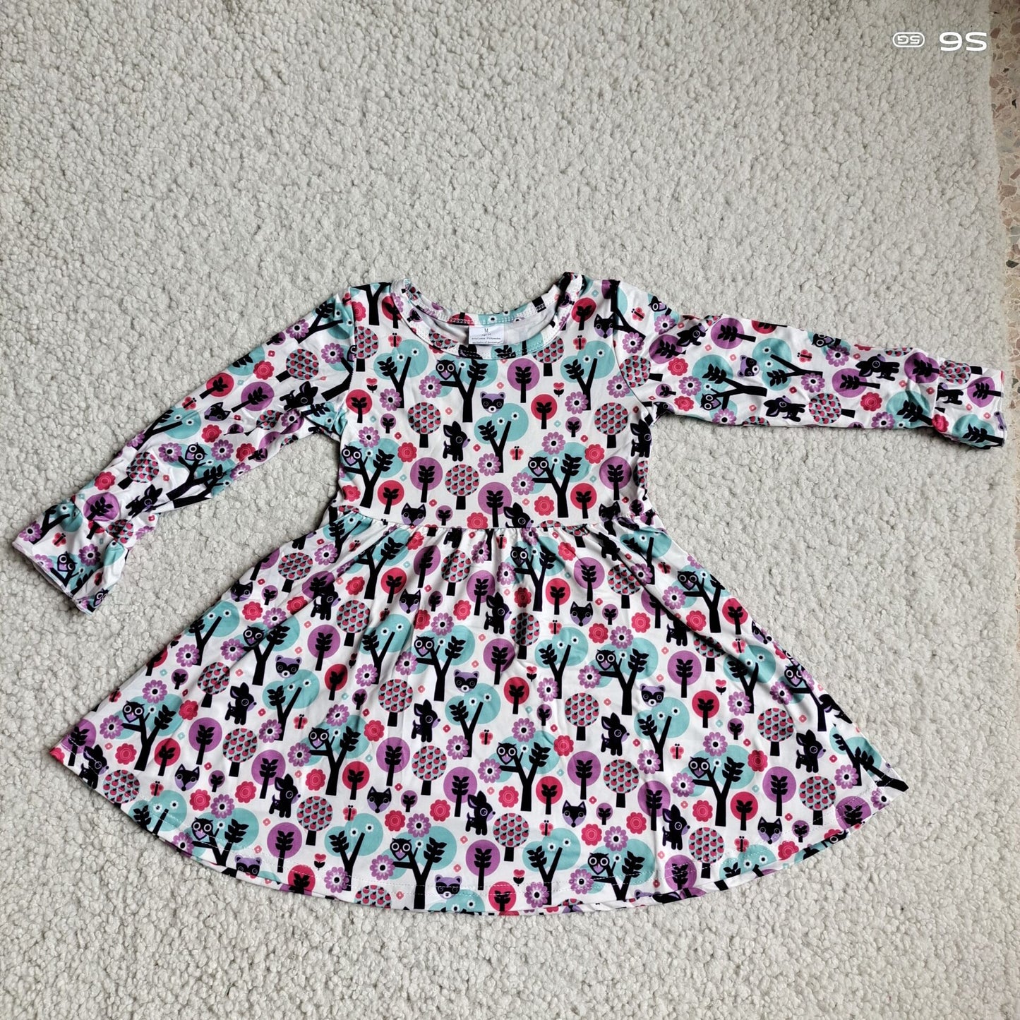 10.4 RTS NO MOQ(In stock)G3-12-2= Baby Girls Winter Dress Purple and green apple tree long-sleeved dress