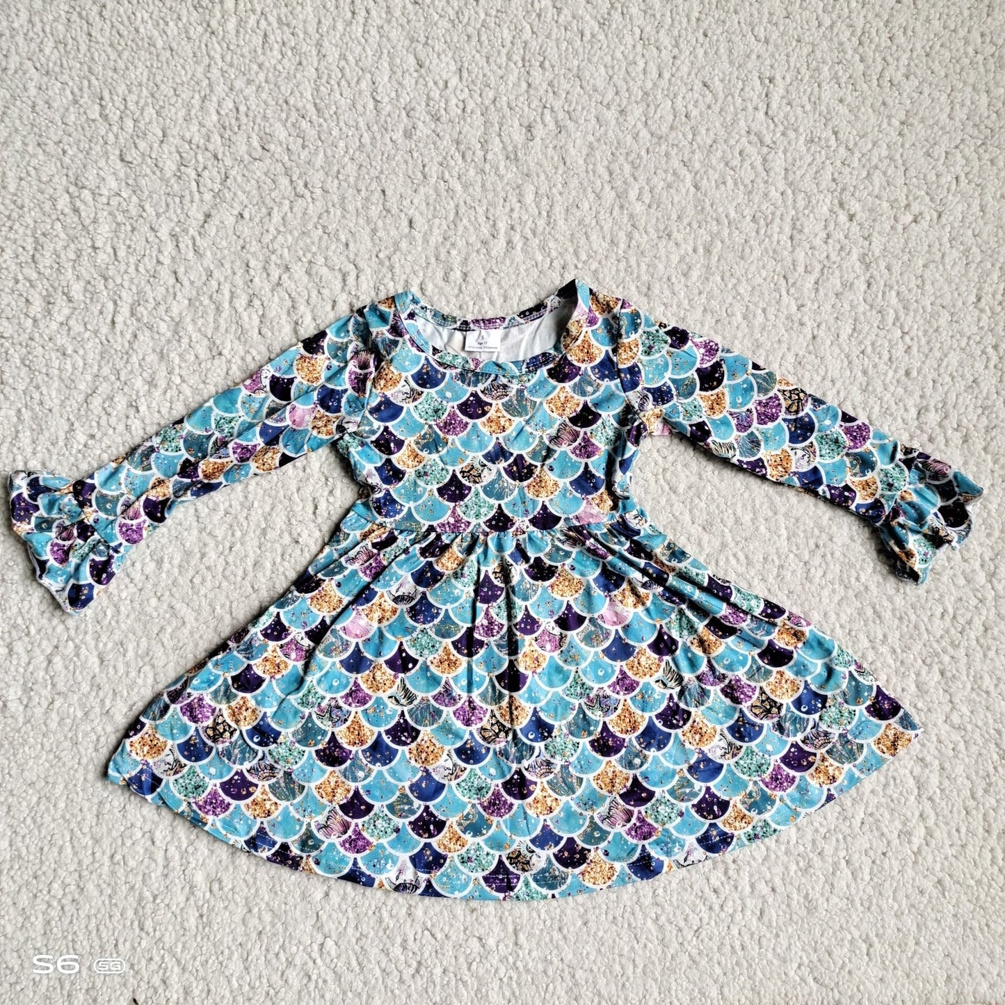 10.4 RTS NO MOQ(In stock)G3-12-2/. Baby Girls Winter Dress Purple and blue sequined fish scale long-sleeved dress