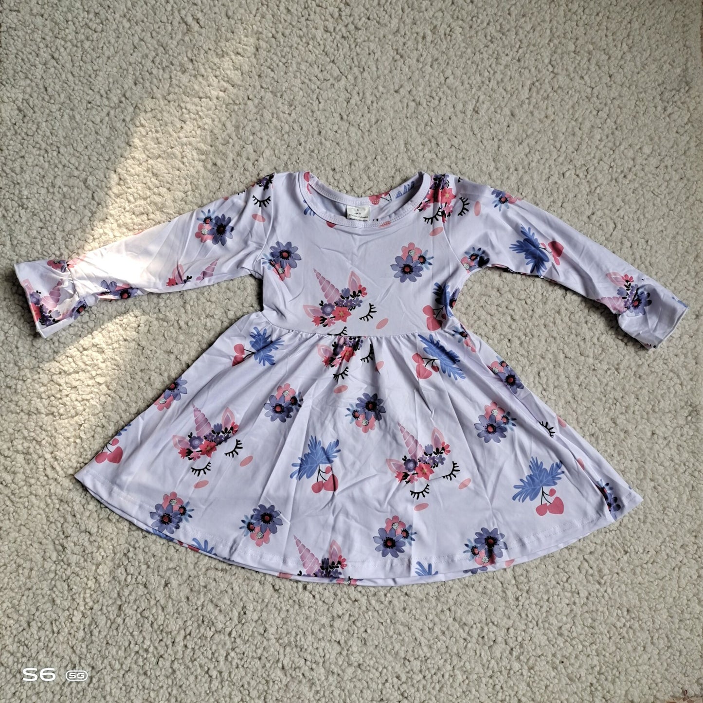 10.3 RTS NO MOQ(In stock)G3-12-5* Baby Girls Winter Dress Purple and pink floral white long-sleeved dress