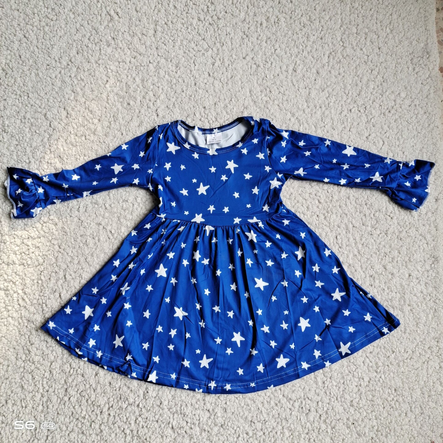 10.3 RTS NO MOQ(In stock)G3-12-5;' Baby Girls Winter Dress Star blue long-sleeved dress