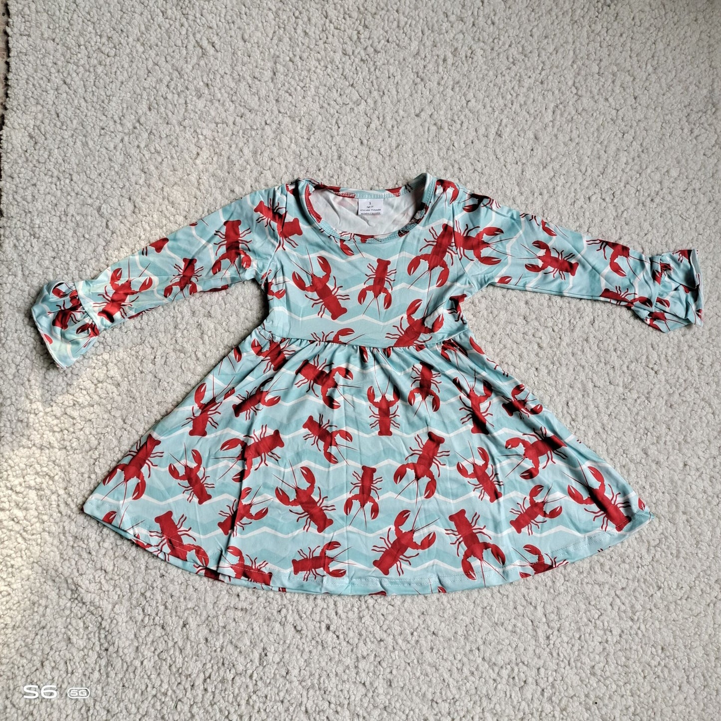 10.3 RTS NO MOQ(In stock)G3-12-5[ Baby Girls Winter Dress Lobster Wave Striped Long Sleeve Dress