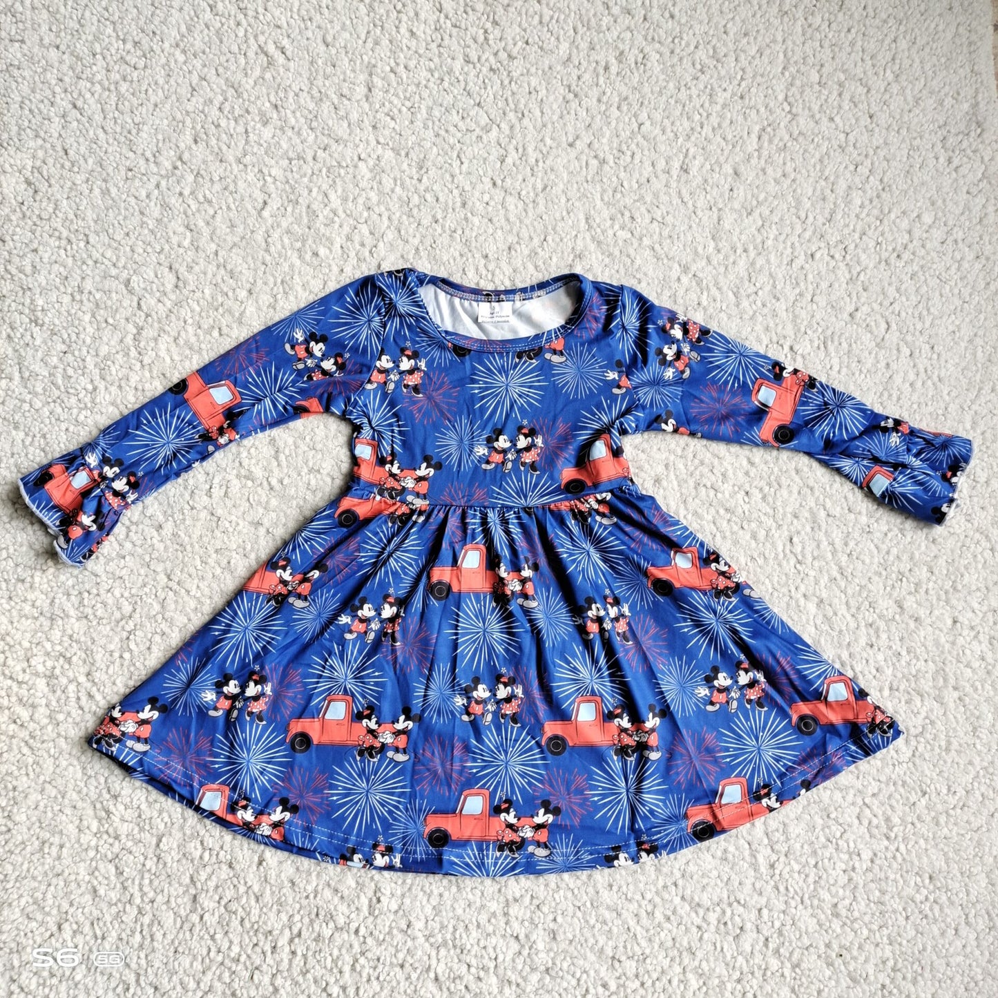 10.3 RTS NO MOQ(In stock)G3-12-5, Baby Girls Winter Dress Car fireworks long-sleeved dress