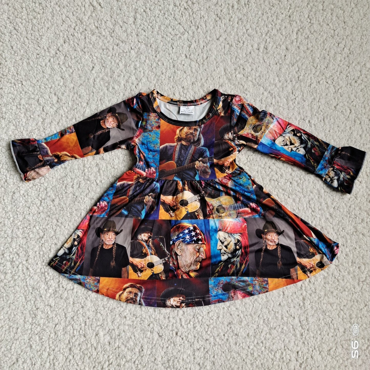 10.2 RTS NO MOQ(In stock)G4-12-3[ Baby Girls Winter Dress Guitar Old Man Long Sleeve Dress