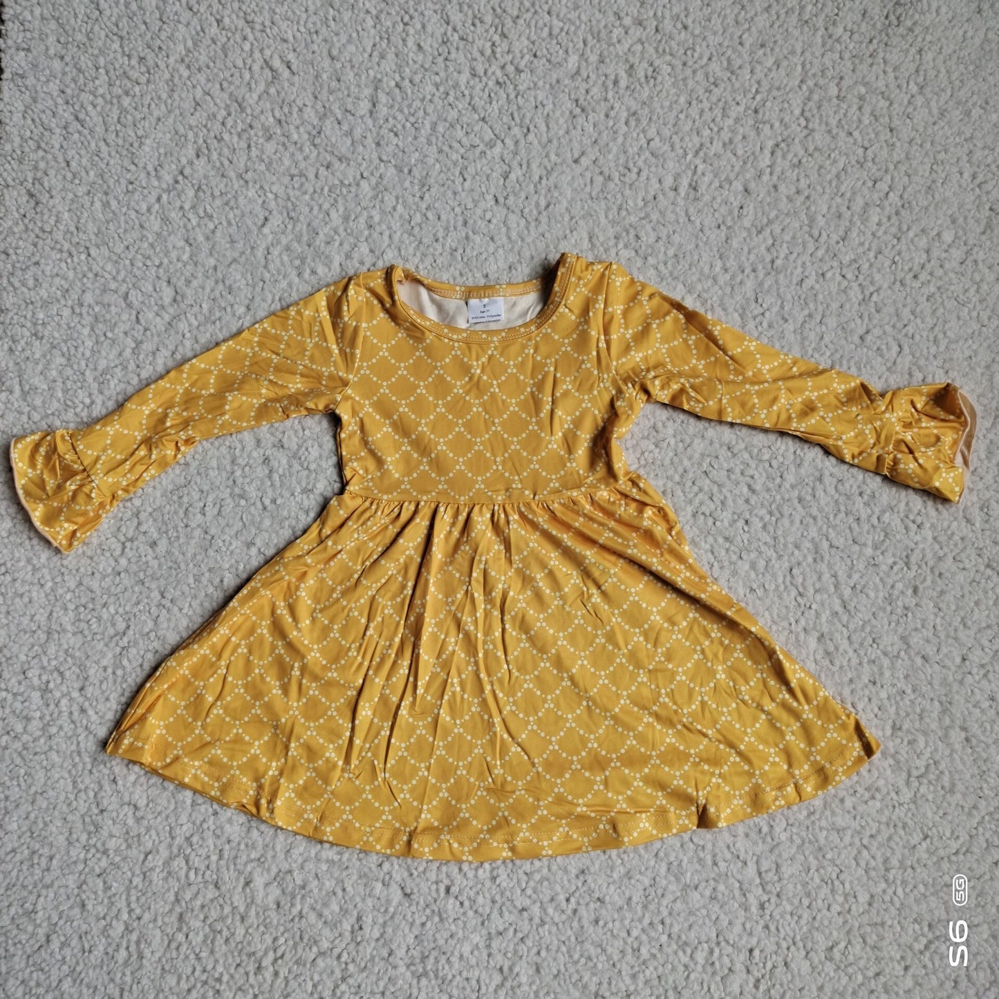 10.3 RTS NO MOQ(In stock)G4-12-3;' Baby Girls Winter Dress White dot yellow long sleeve dress