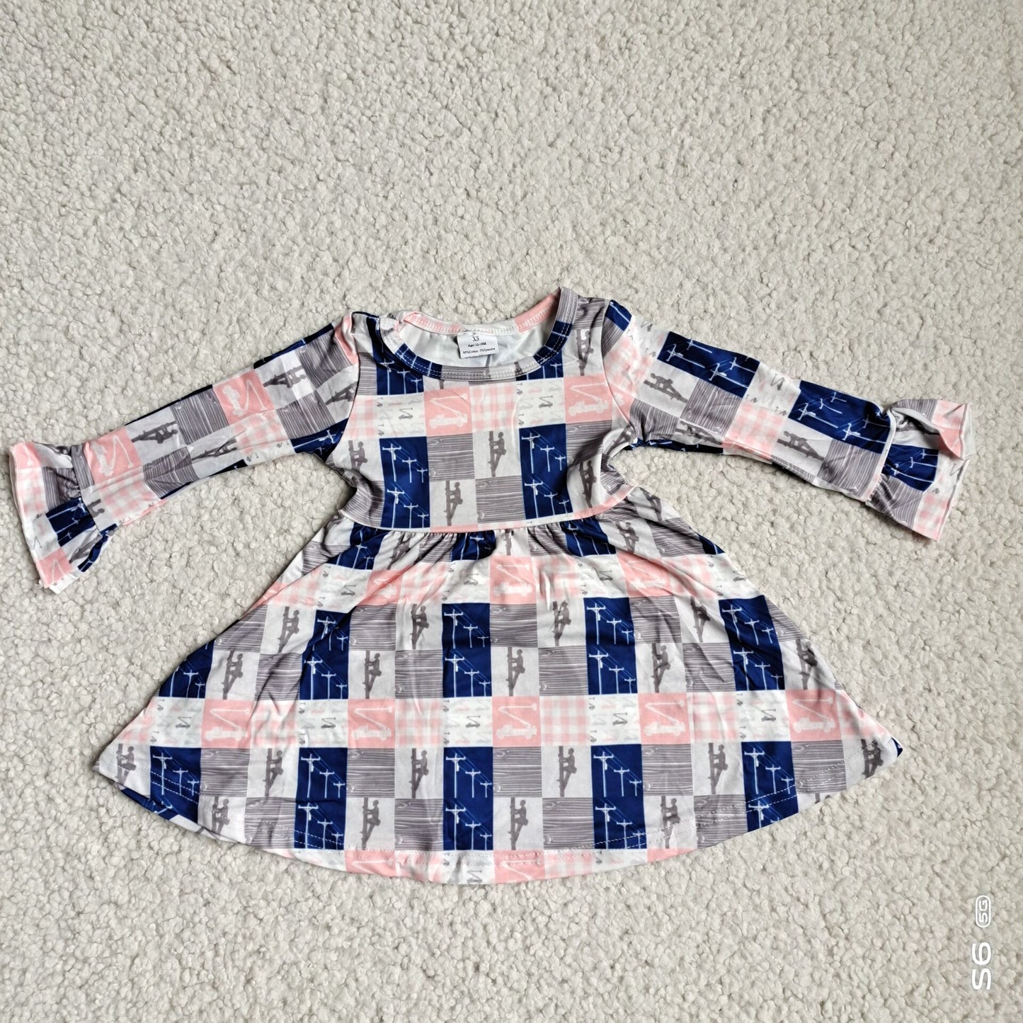 9.27 RTS NO MOQ(In stock)G4-12-4* Baby Girls Winter Dress Ladder Climber Blue and Pink Plaid Long Sleeve Dress