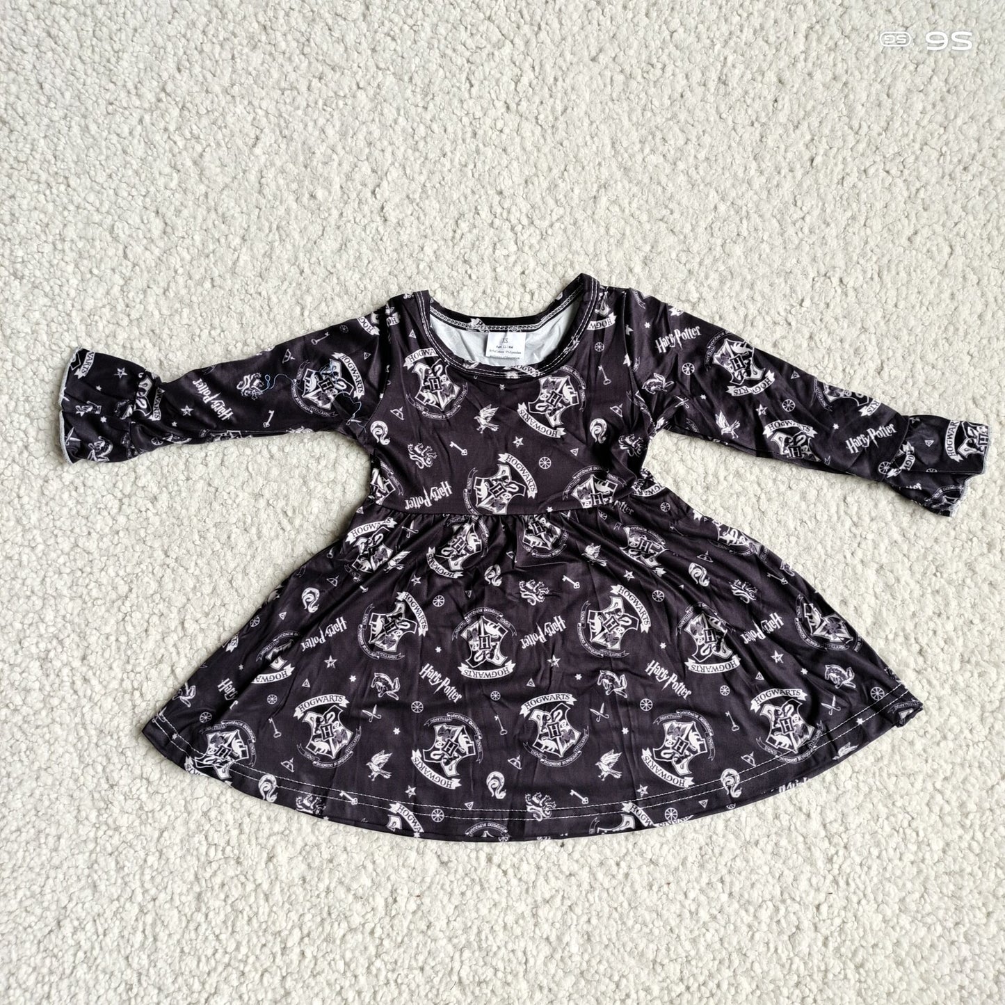 10.2 RTS NO MOQ(In stock)G4-12-8;* Baby Girls Winter Dress Black long-sleeved dress with gray roundel logo