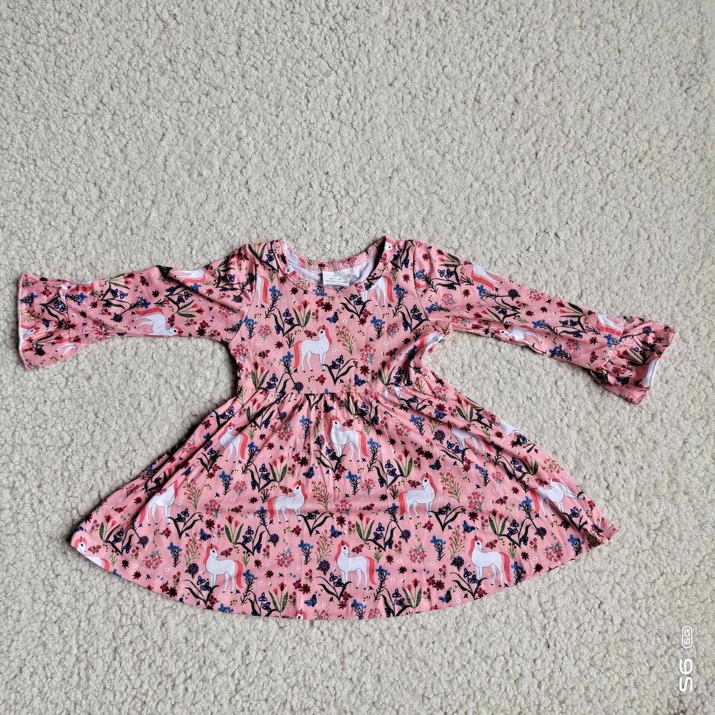 10.2 RTS NO MOQ(In stock)G4-12-9;. Baby Girls Winter Dress Pink long-sleeved dress with blue and red flowers