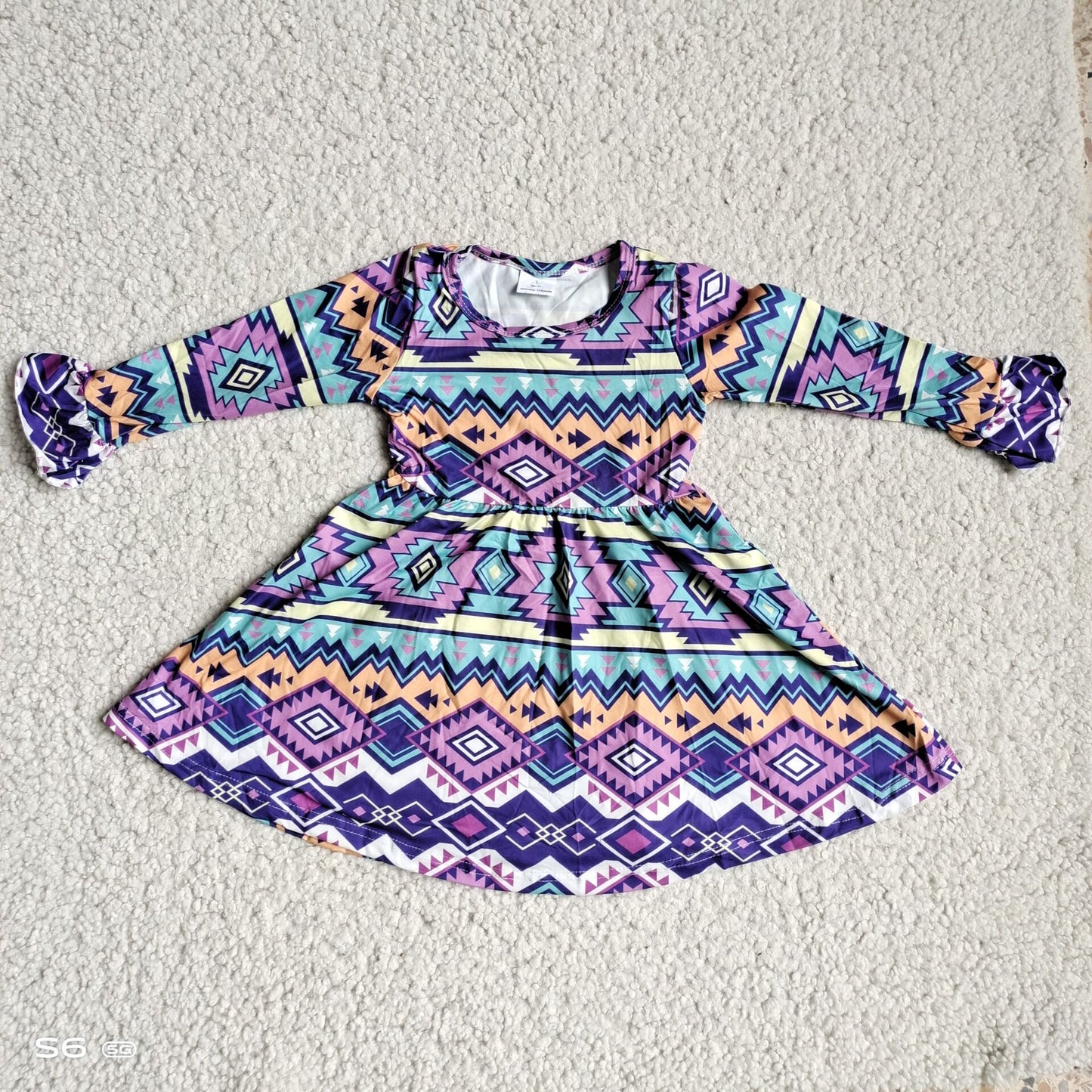 10.2 RTS NO MOQ(In stock)G4-12-9\ Baby Girls Winter Dress Purple, green and yellow diamond long-sleeved dress