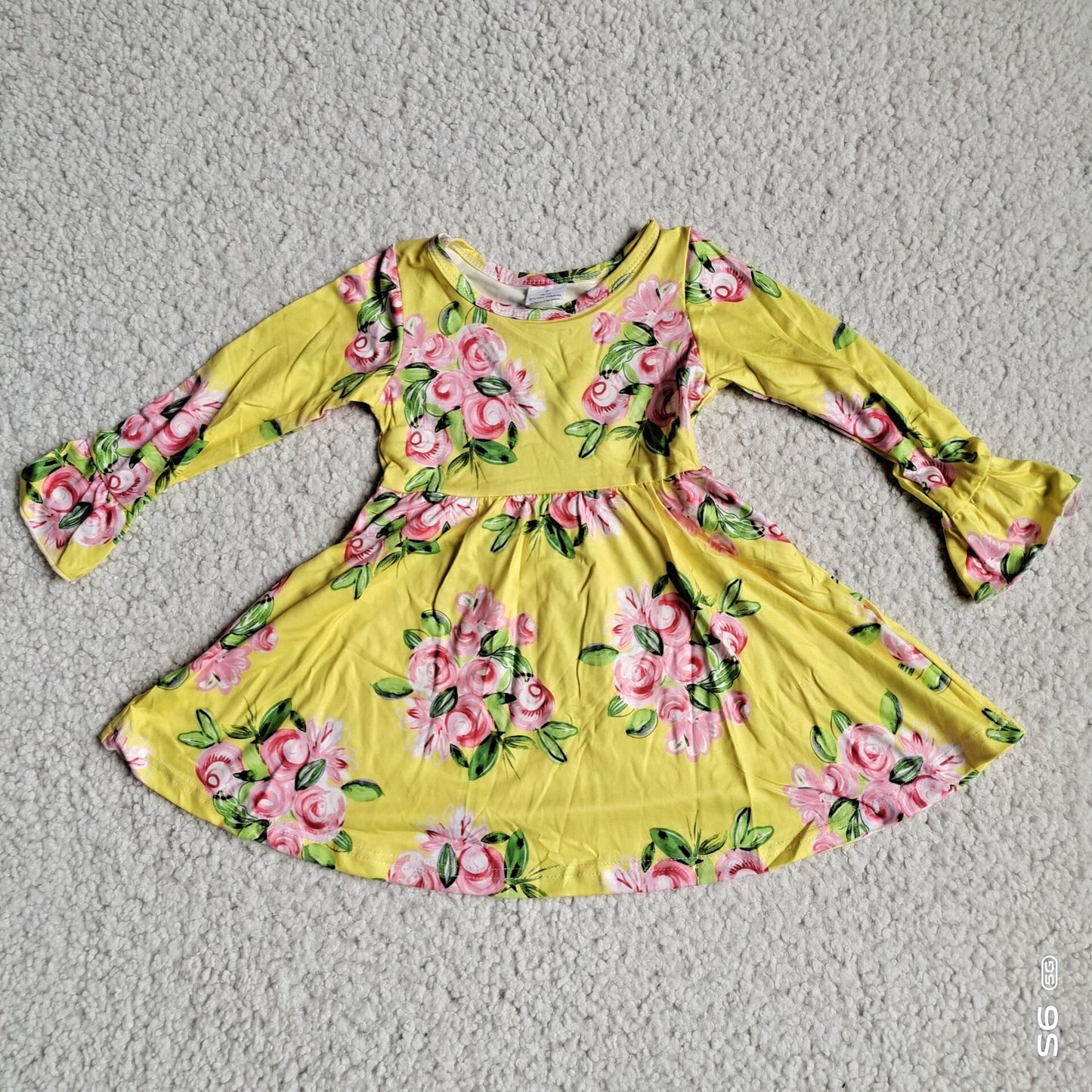 10.2 RTS NO MOQ(In stock)G2-24-5*.\ Baby Girls Winter Dress Light pink floral long-sleeved dress