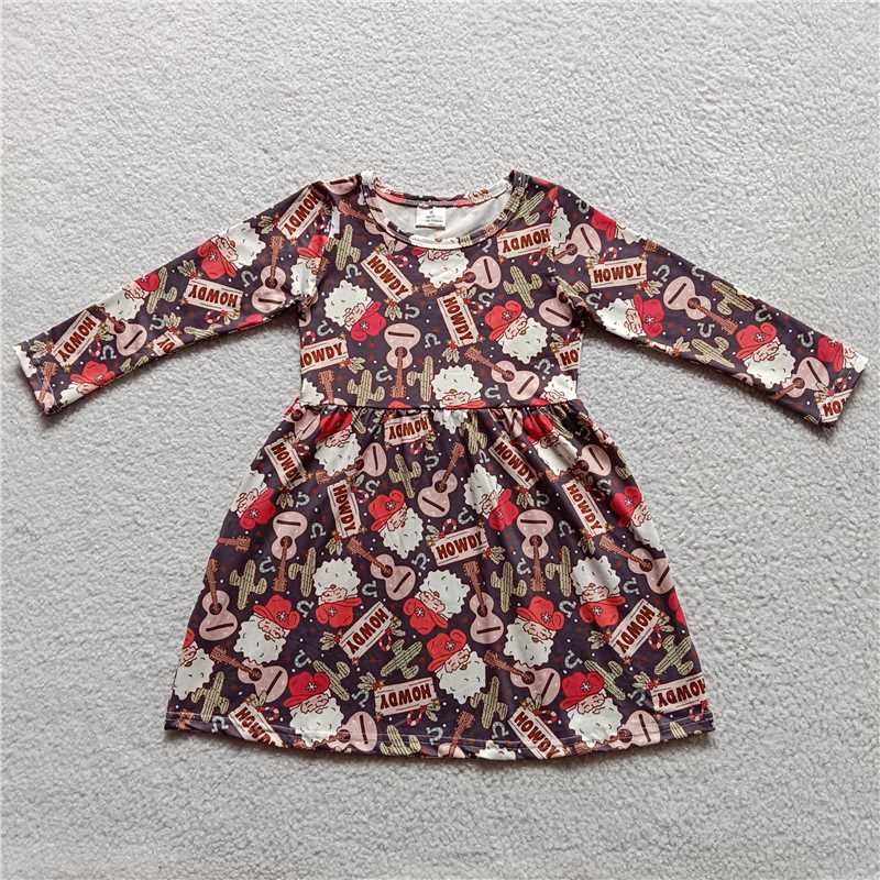 9.20 RTS NO MOQ(In stock)G3-24-3*. Baby Girls Winter Dress Brown long-sleeved dress with guitar and old man's head