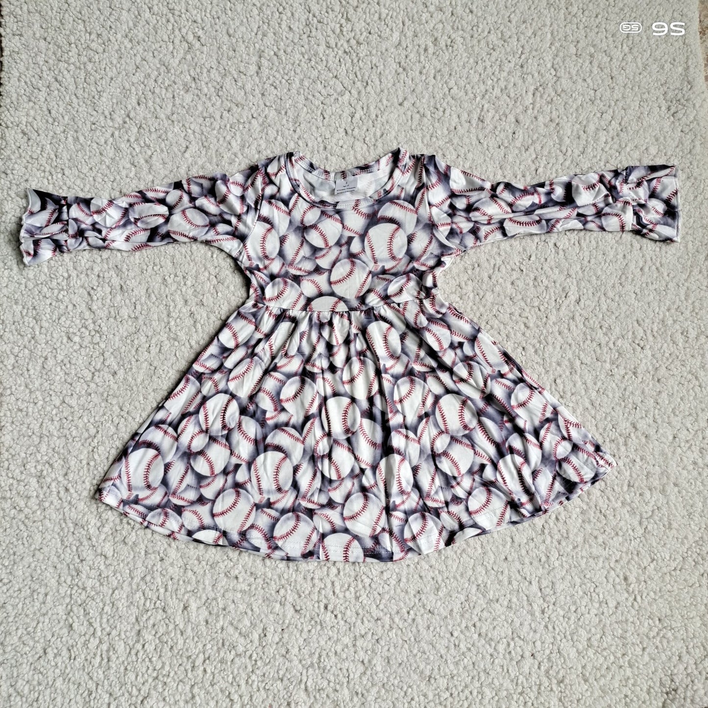 10.1 RTS NO MOQ(In stock)G3-4-6, Baby Girls Winter Dress Baseball print long-sleeved dress