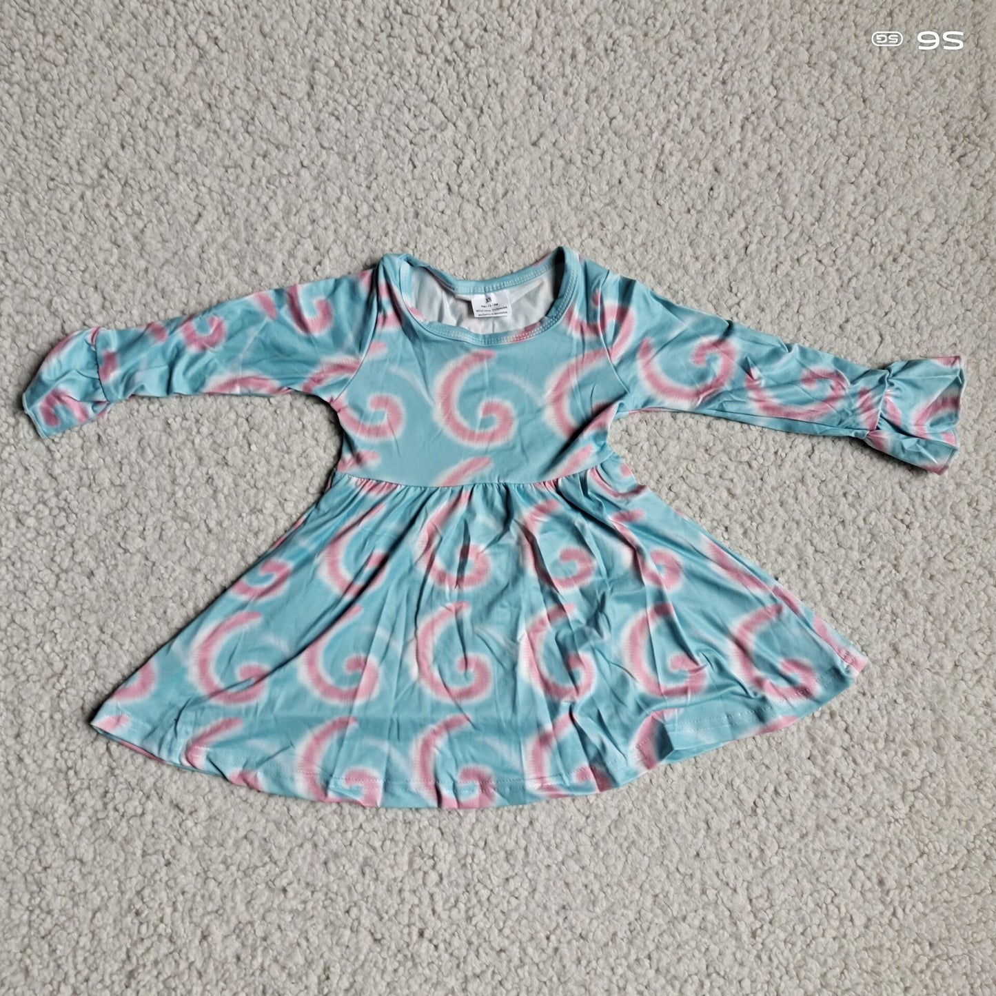 9.24 RTS NO MOQ(In stock)G3-4-3;. Baby Girls Winter Dress Pink and light green long-sleeved dress