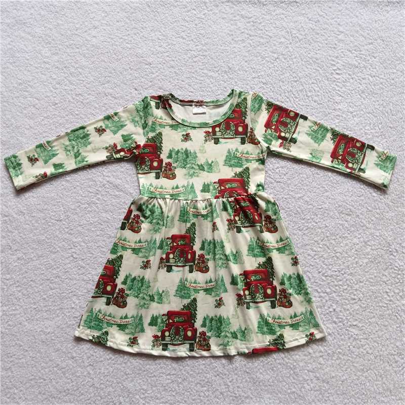 9.16 RTS NO MOQ (In stock)G3-24-2-* Baby Girls Winter Dress Baby Girls Green tree red car knee-length Dresses