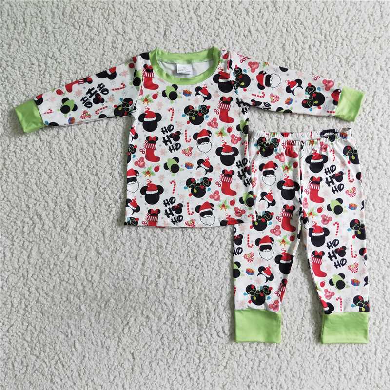 BLP0037Ho ho ho mouse print boy Christmas pajamas