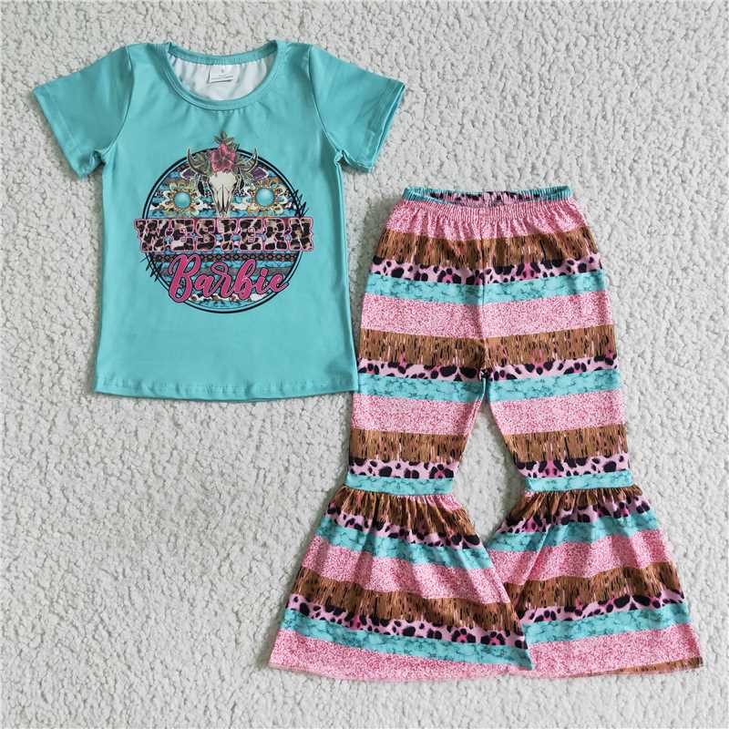 GSPO0150Go party shirt match bell bottom pants girls western outfits