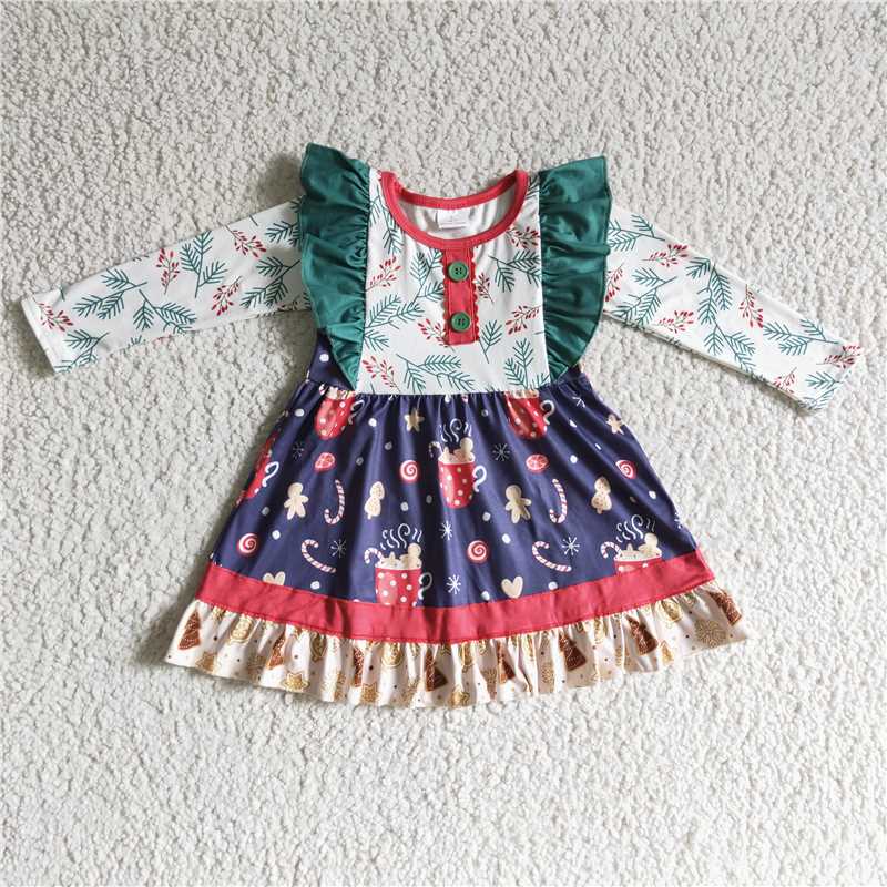 11.25 RTS NO MOQ (In stock)GLD0142 Baby Girls Cup Christmas Ruffle Dresses