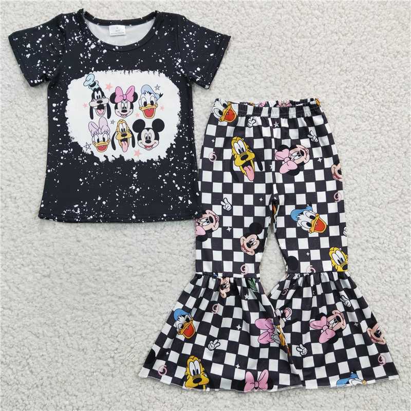 GSPO0445 Girls Disney Mickey Donald Duck black short-sleeved trousers suit