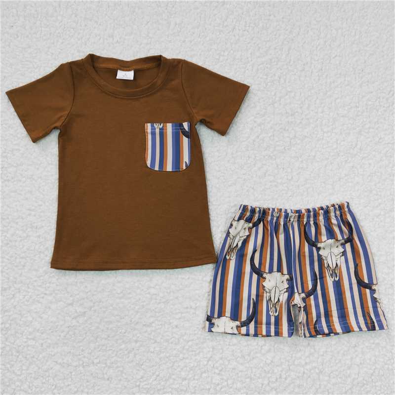 BSSO0149 Baby Boys Cow Skull Summer Shorts Sets