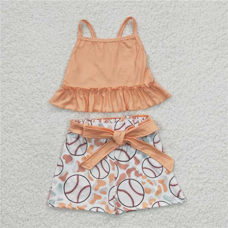 GSSO0172Solid ruffle top baseball shorts kids girls team clothing