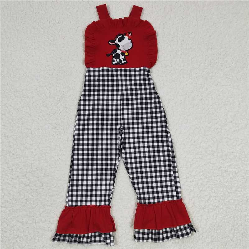 SR0165 Baby Girls Red Cow Ruffle Jumpsuits