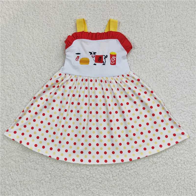 GSD0203 Baby Girls Cow Milk Knee Length Dresses