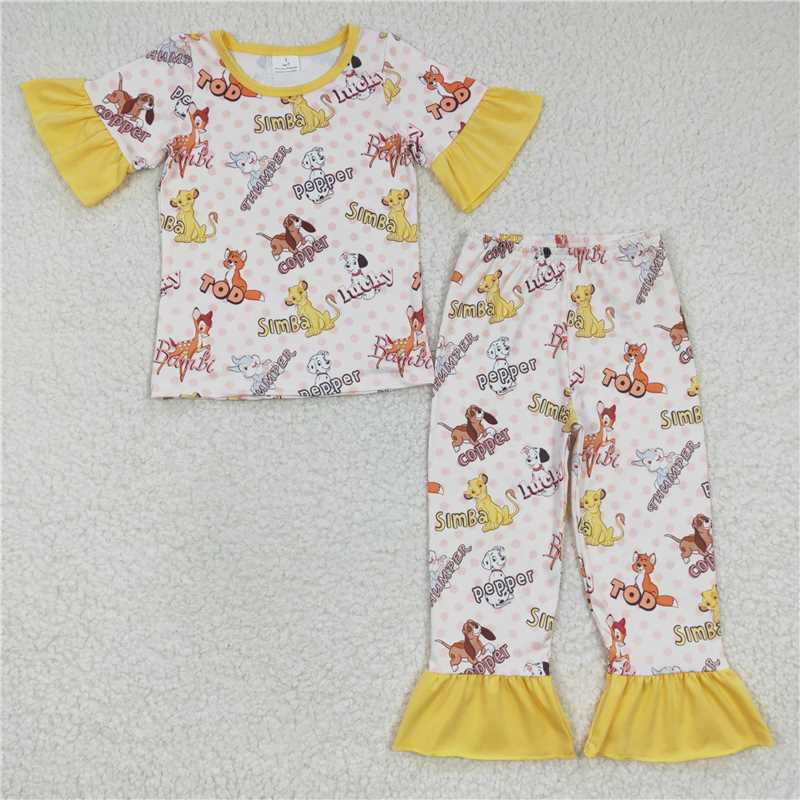 GSPO0423 Girls' animal Simba Bambi short-sleeved and long-pants suit