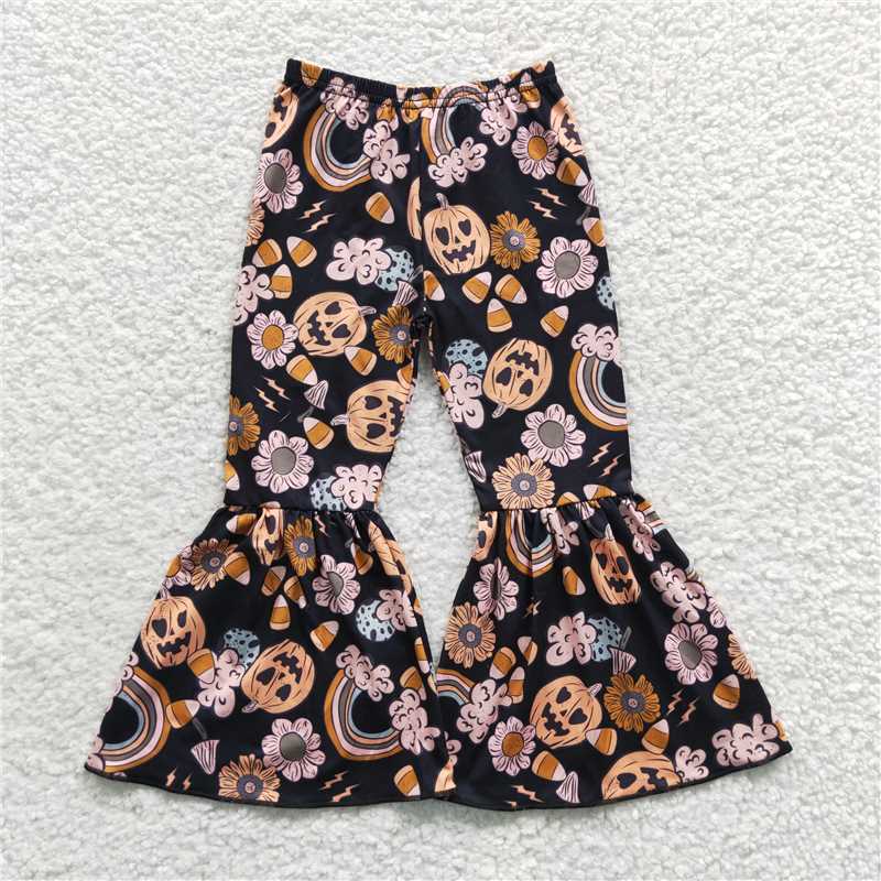 P0151 Baby Girls Halloween Pumpkin Bell Bottom Pants
