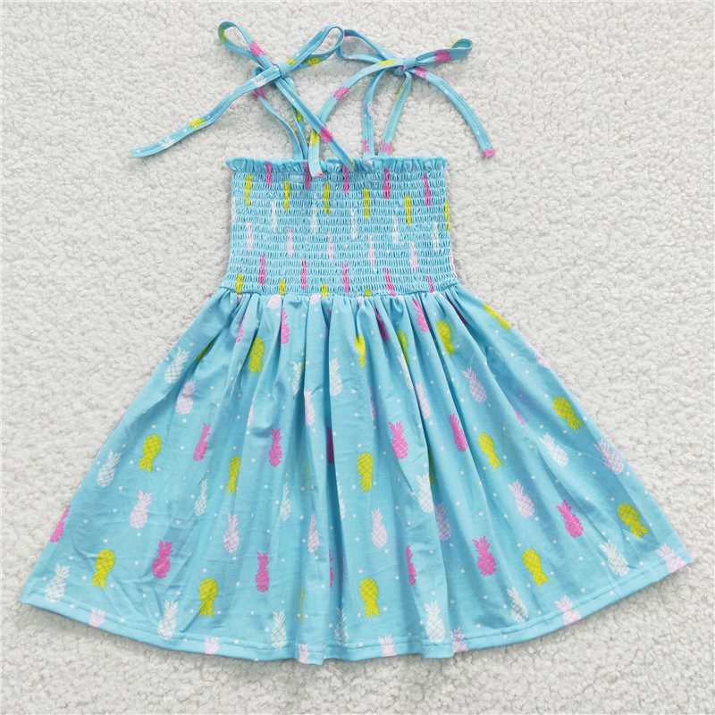 GSD0351 Baby Girls Pineapple Smocked Knee Length Dresses
