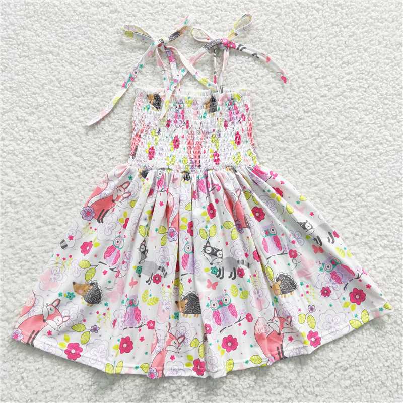 GSD0352 Baby Girls Fox Smocked Knee Length Dresses