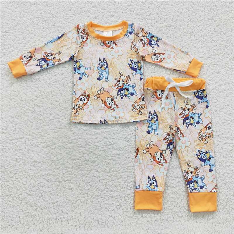 GLP0467Floral dogs long sleeves kids girls pajamas