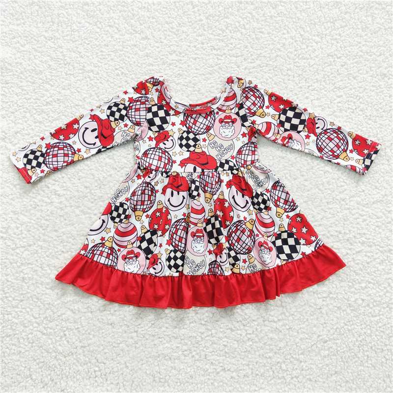 11.25 RTS NO MOQ (In stock)GLD0209 Baby Girls Christmas Ball Red Knee Length Dresses