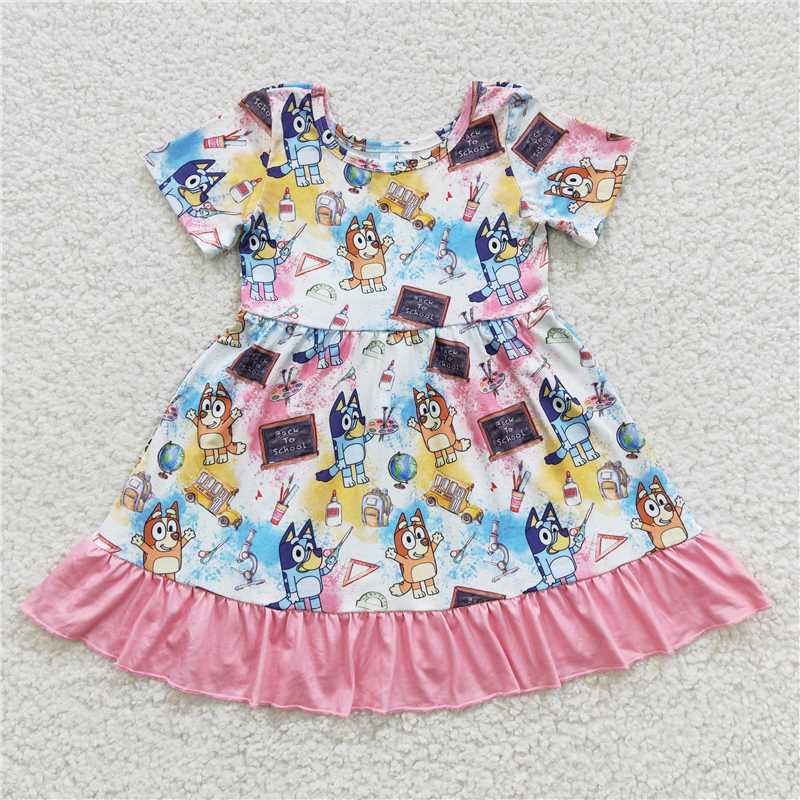 GSD0411 Dogs short sleeves back to school girls dresses