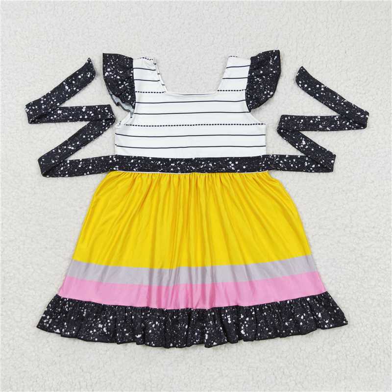 12.27 RTS NO MOQ (In stock)GSD0409 Baby Girls Back To School Belts Knee Length Dresses