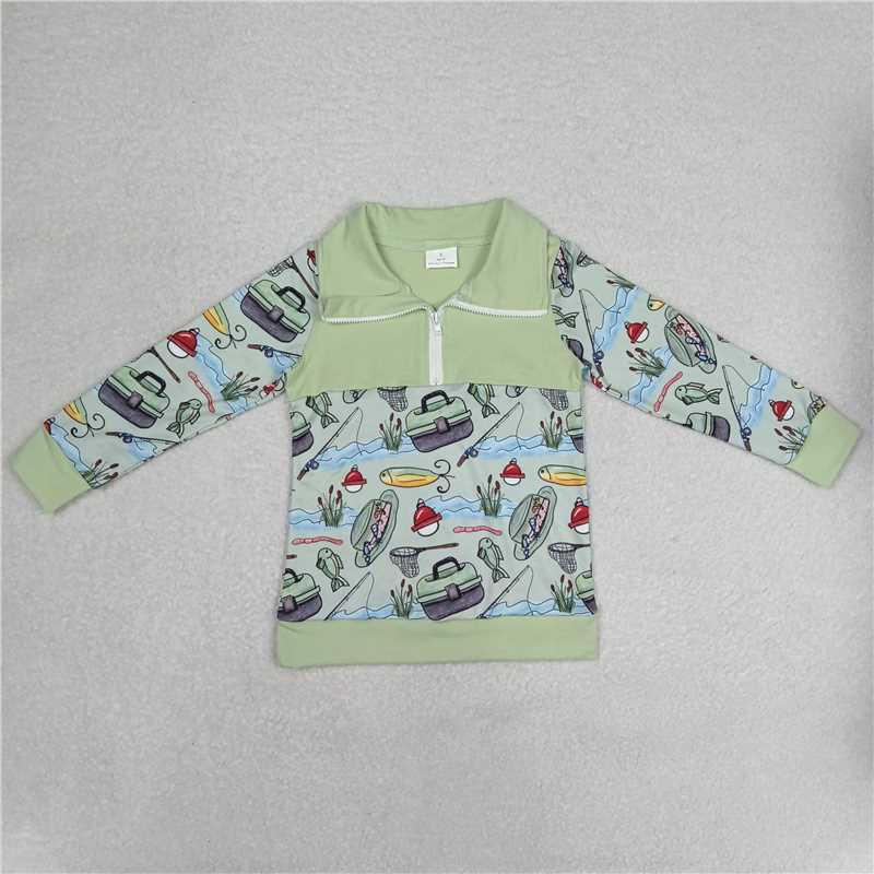 10.14 RTS NO MOQ (In stock)G3-16-5./, Baby Boys Long Sleeve Top Fishing Tools Green Long Sleeve Top