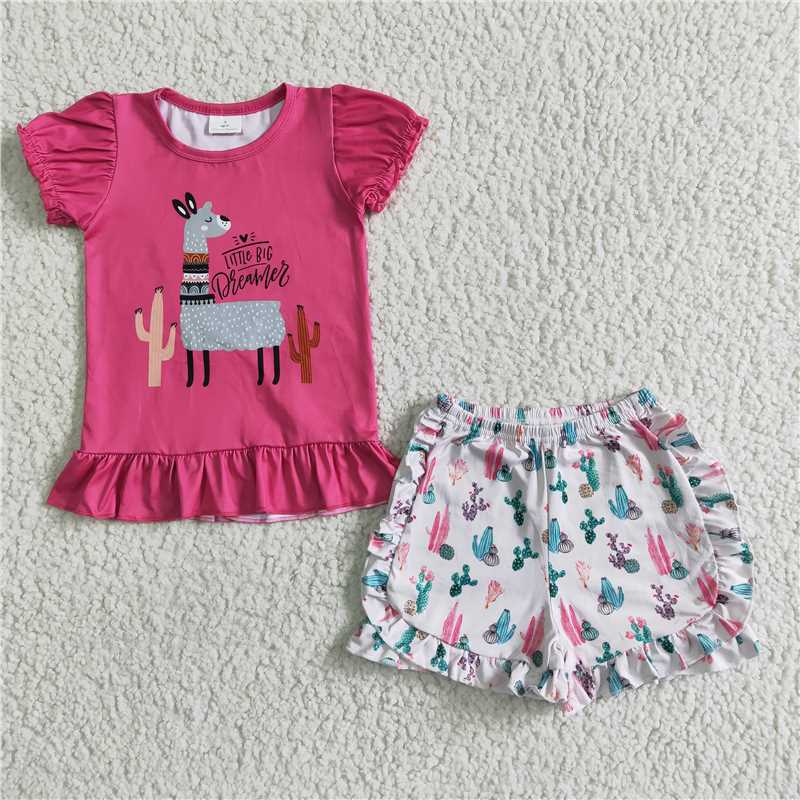Baby girls Llama summer hotpink ruffle shorts sets