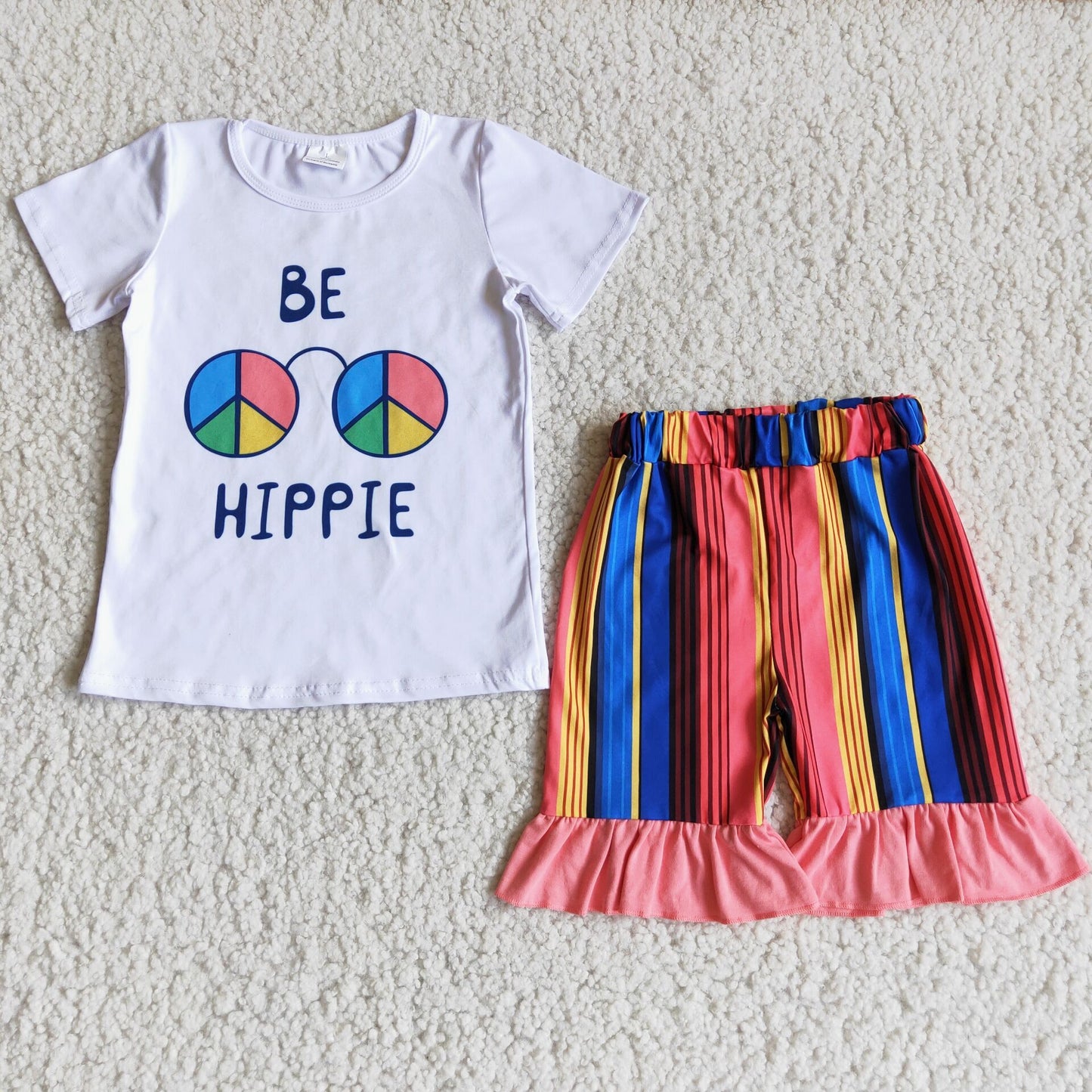 D2-27 Hippie white short-sleeved mixed color shorts