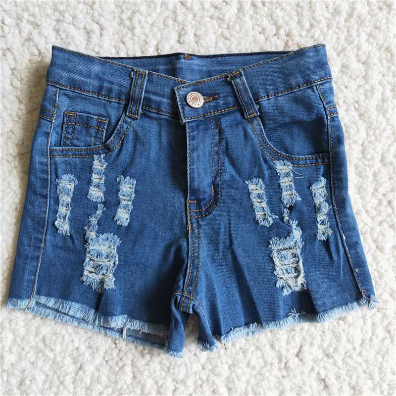 B6-2 Baby Girls navy distressed denim shorts