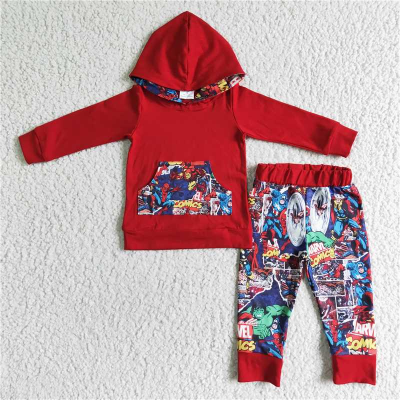 6 B6-25 Boys red hoodie long-sleeved sweatshirt pants set