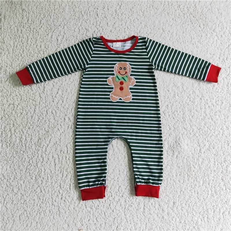 11.1 RTS NO MOQ (In stock)Matching Christmas 6 A27-2 Boys Gingerbread Christmas romper