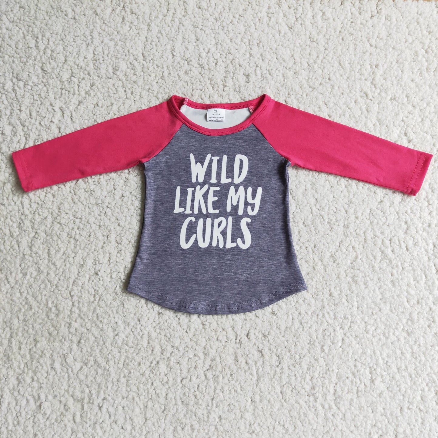 6 A7-18 Girls wild grey hotpink raglan shirts