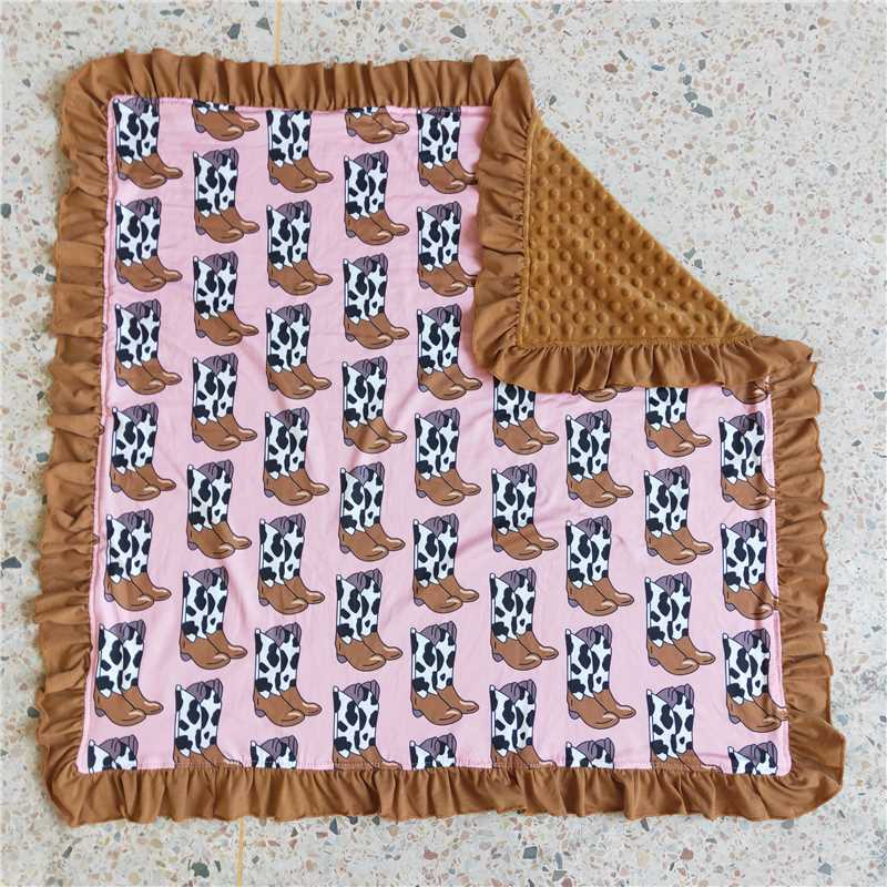 6 A32-11 Baby girls boots brown color ruffle minky blankets