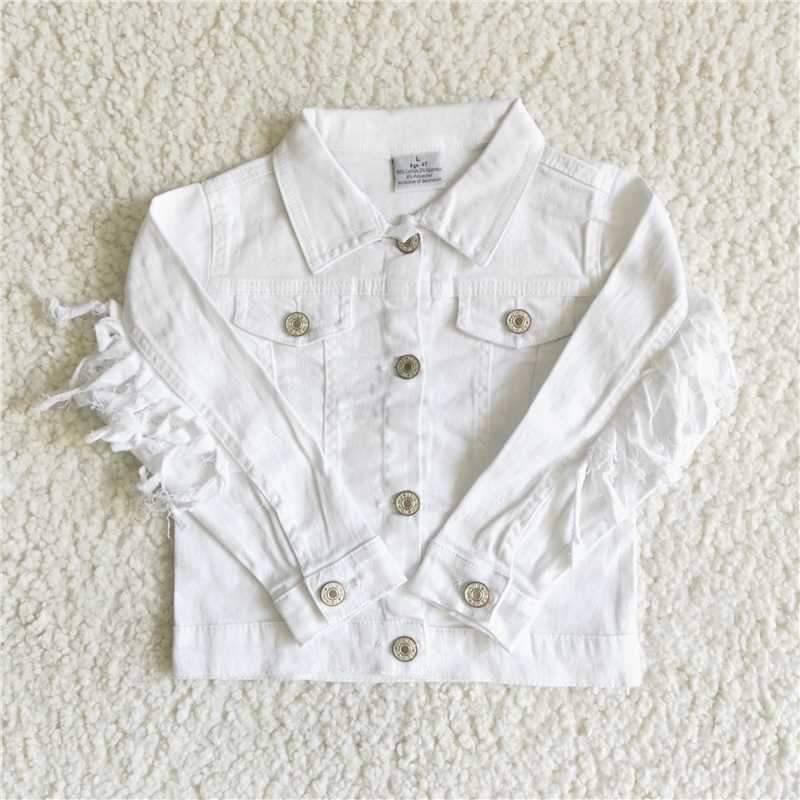 6 A32-28 Baby girls white tassel white denim jackets