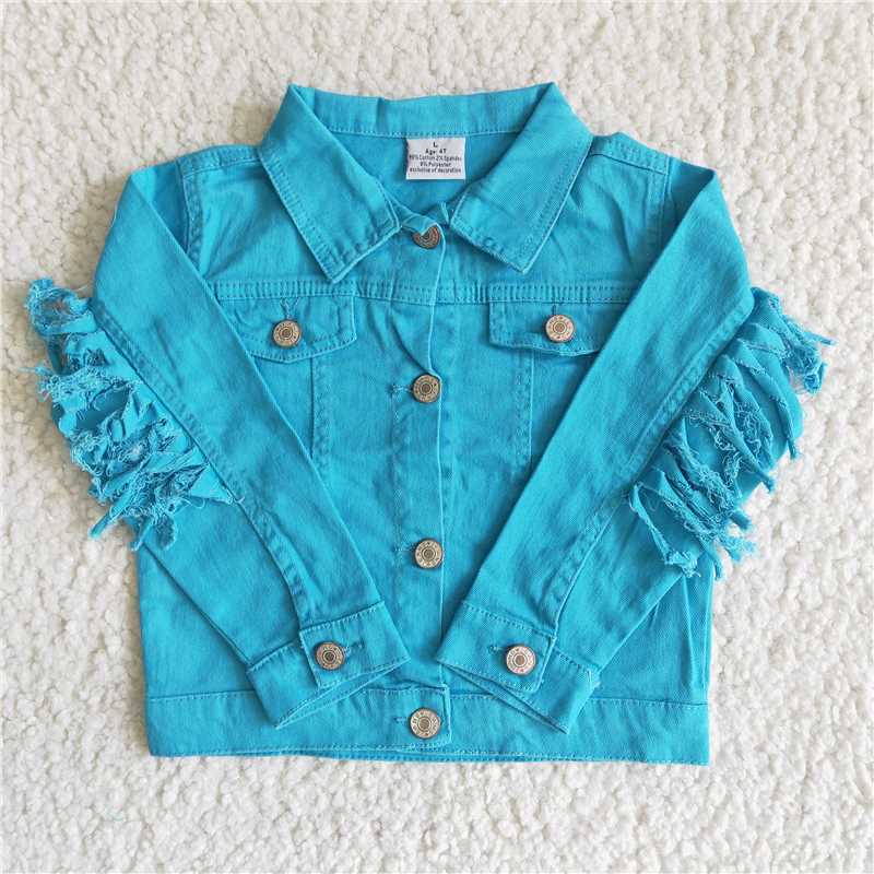 6 A32-29 Baby girls tassel blue denim jackets