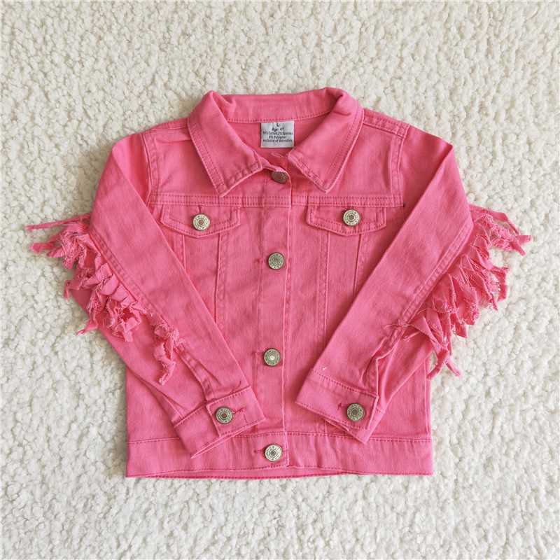6 A32-30 Baby girls hotpink tassel blue denim jackets