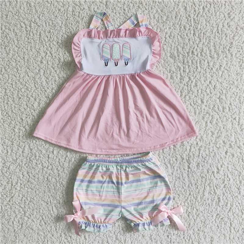 GSSO0012Popsicle embroidery stripe shorts girls summer clothes