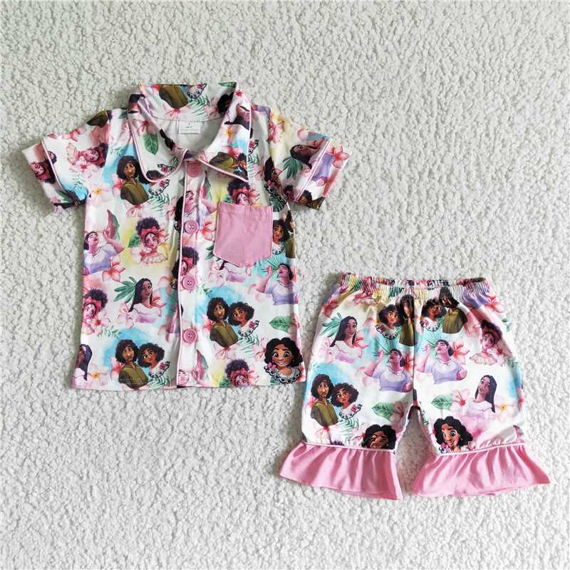 GSSO0024 Encanto pink pocket short-sleeved shorts set