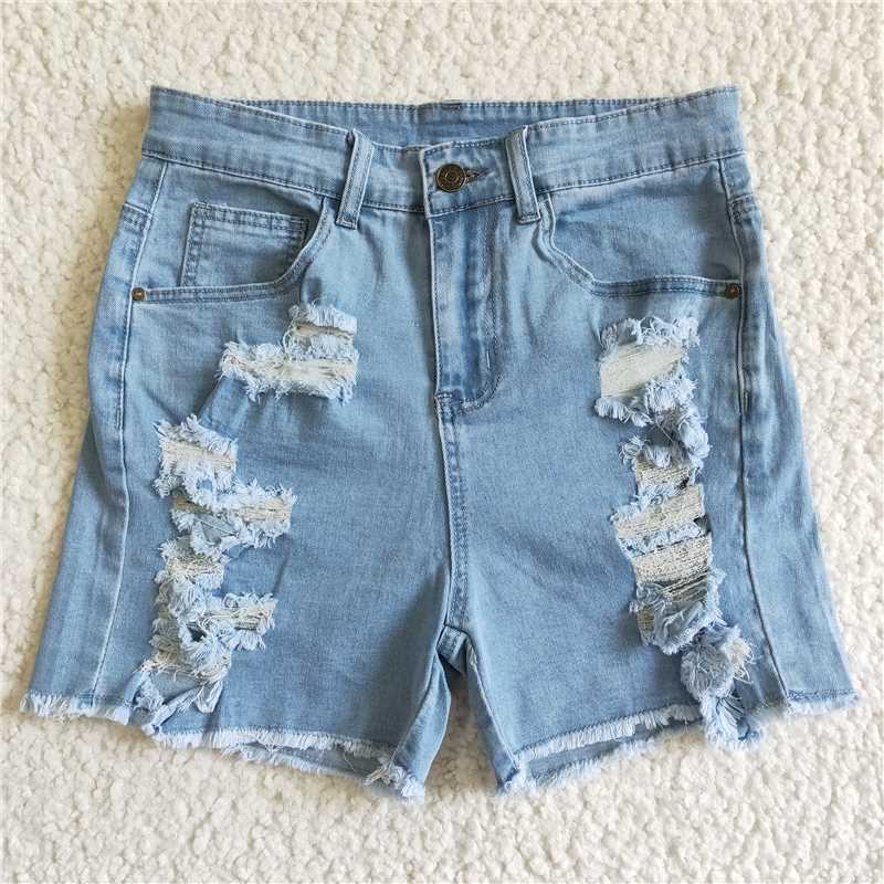 SS0026 Adult women summer denim distressed shorts Regular