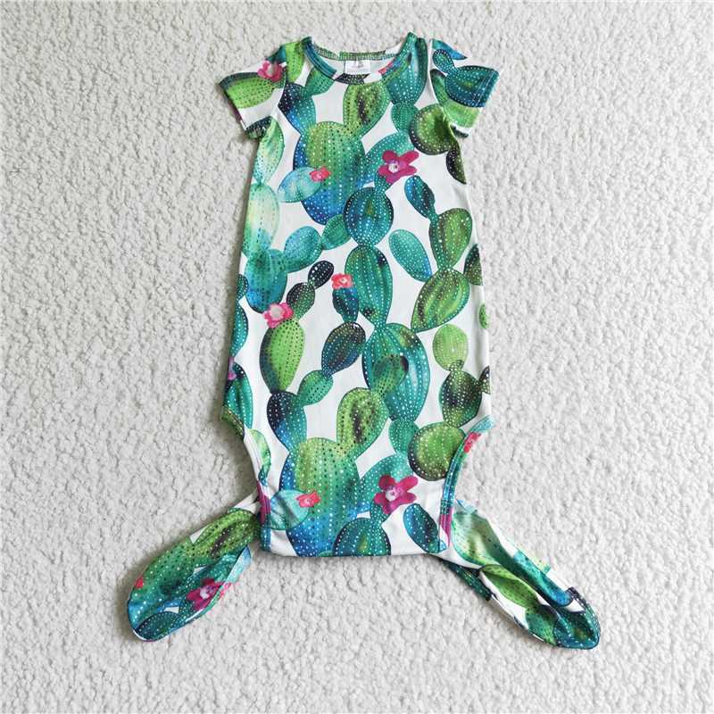 NB0007 Baby newborn western green cactus gown